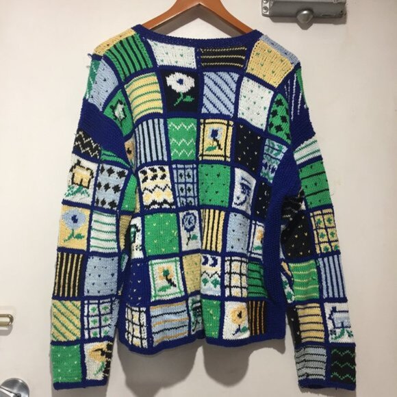 VINTAGE HAND KNITTED QUILTED CARDIGAN SWEATERS SIZE XL - Picture 3 of 6